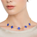 Clover Necklace Gold Blue Rhinestone Quatrefoil Clovers