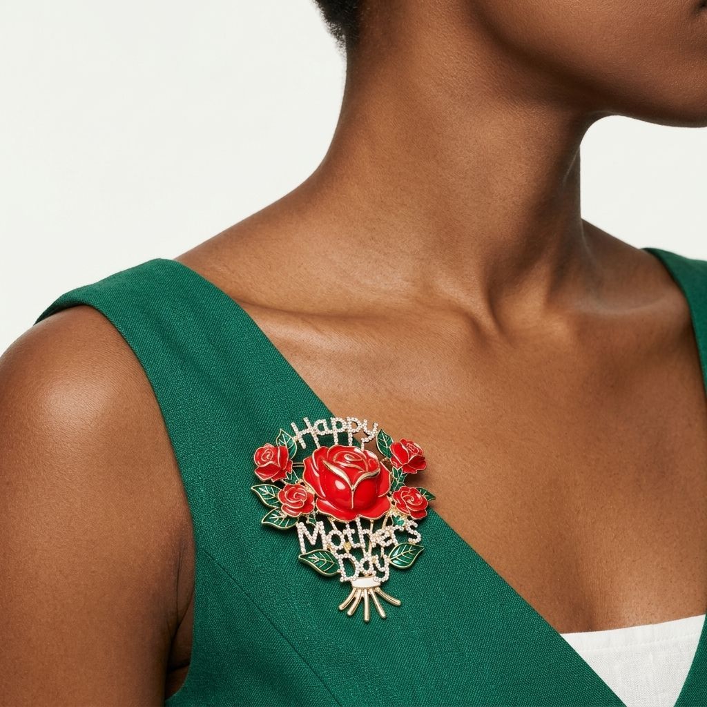 Brooch Gold Mother's Day Red Rose Bouquet Pin