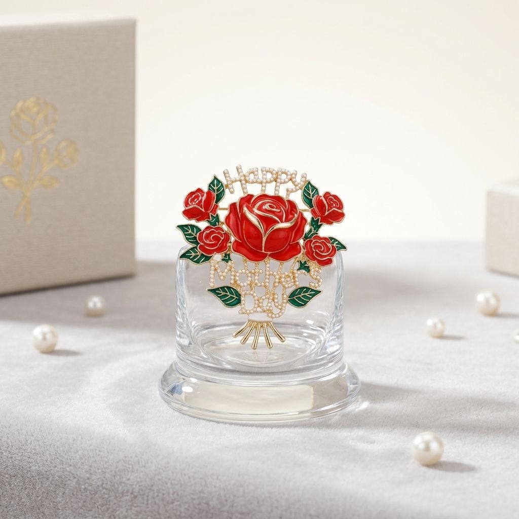 Brooch Pearl Mother's Day Red Rose Bouquet Pin