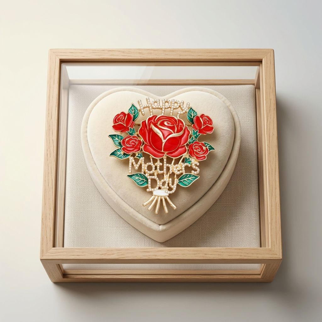 Brooch Pearl Mother's Day Red Rose Bouquet Pin