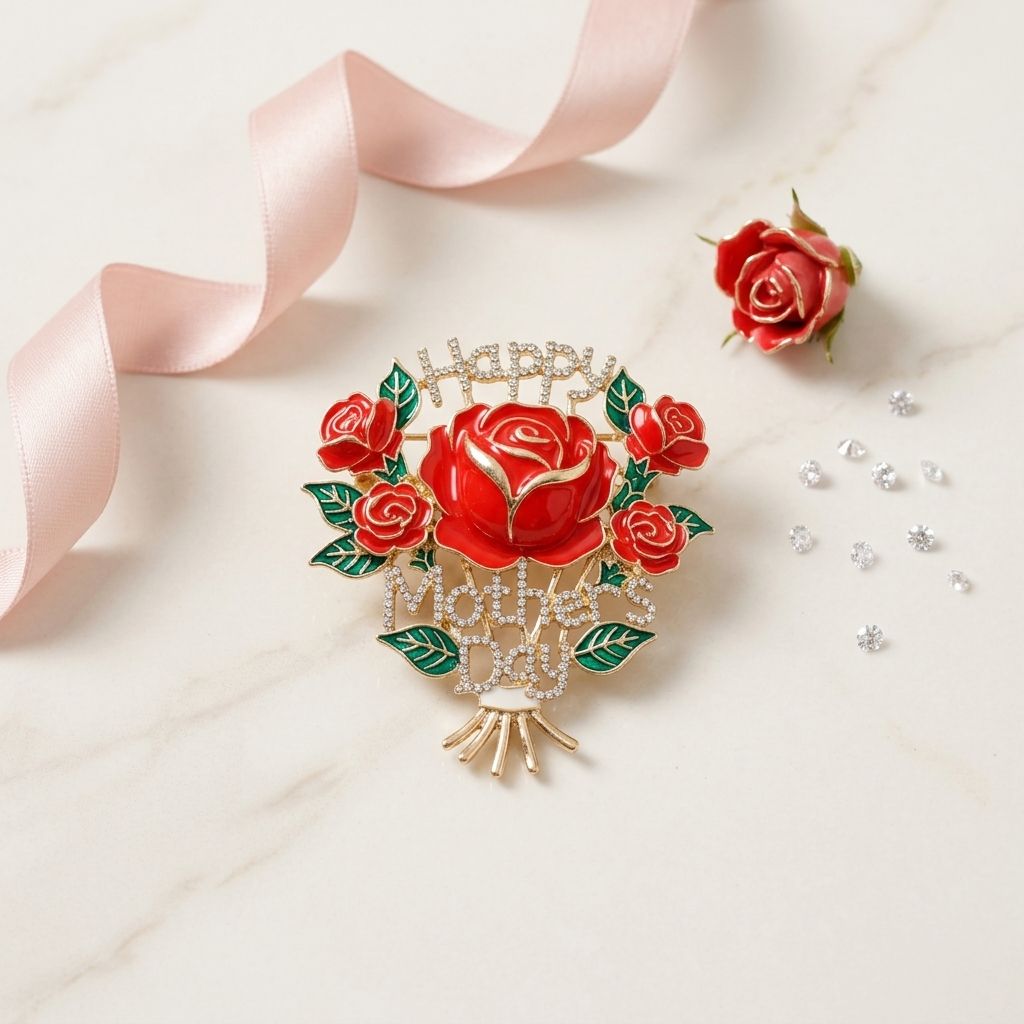 Brooch Pearl Mother's Day Red Rose Bouquet Pin