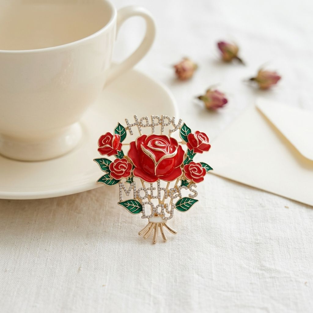 Brooch Pearl Mother's Day Red Rose Bouquet Pin