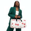 Cream quilted red cherry duffel travel bag statement weekend bag women
