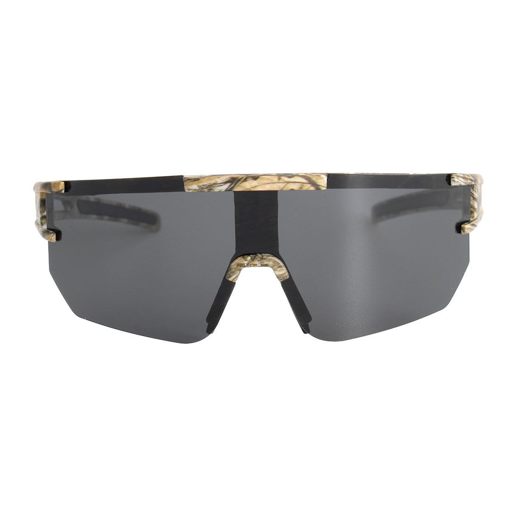 Polarized camo sunglasses women side profile sport frame detail