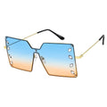 Blue square stone sunglasses women bold oversized statement UV protection