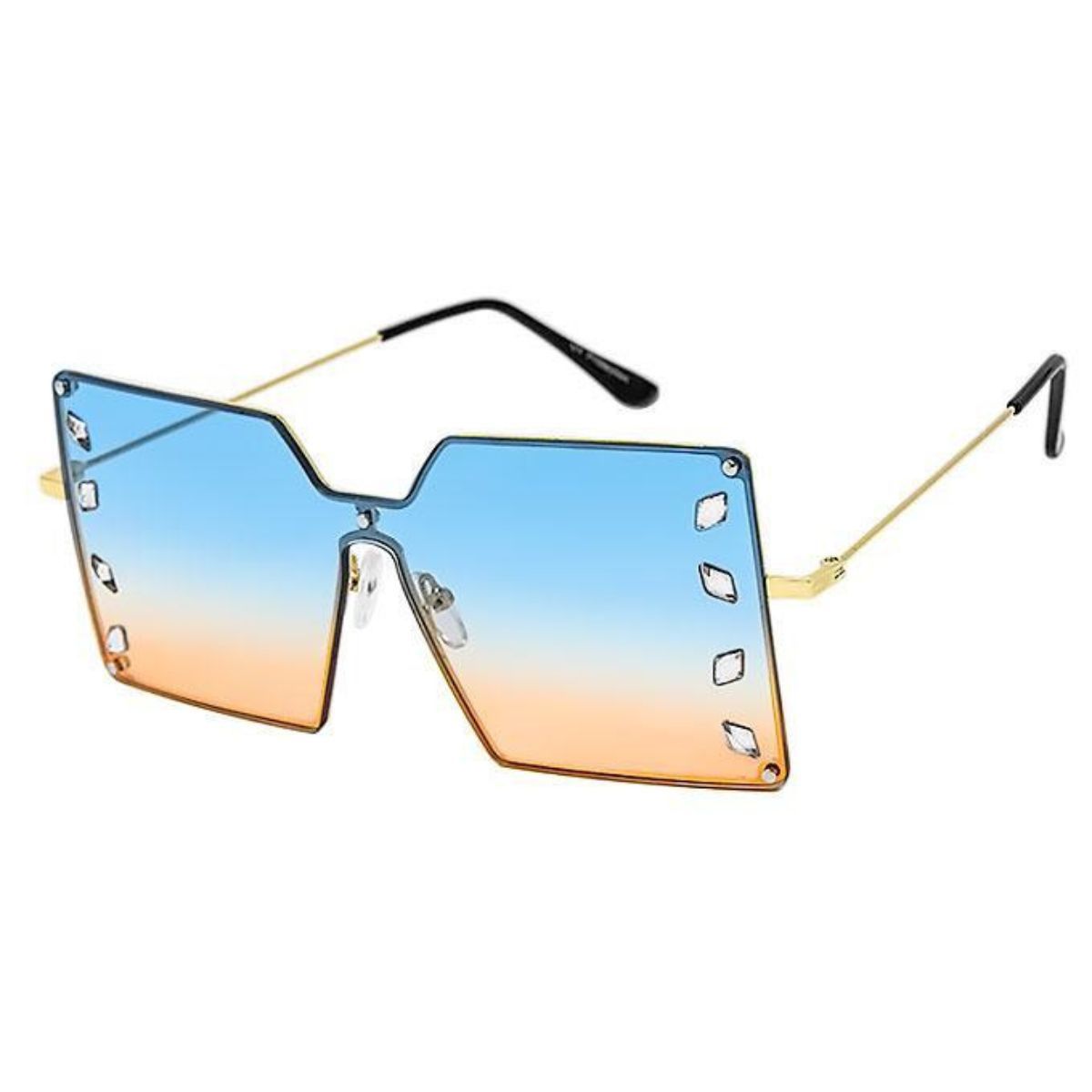 Blue square stone sunglasses women bold oversized statement UV protection