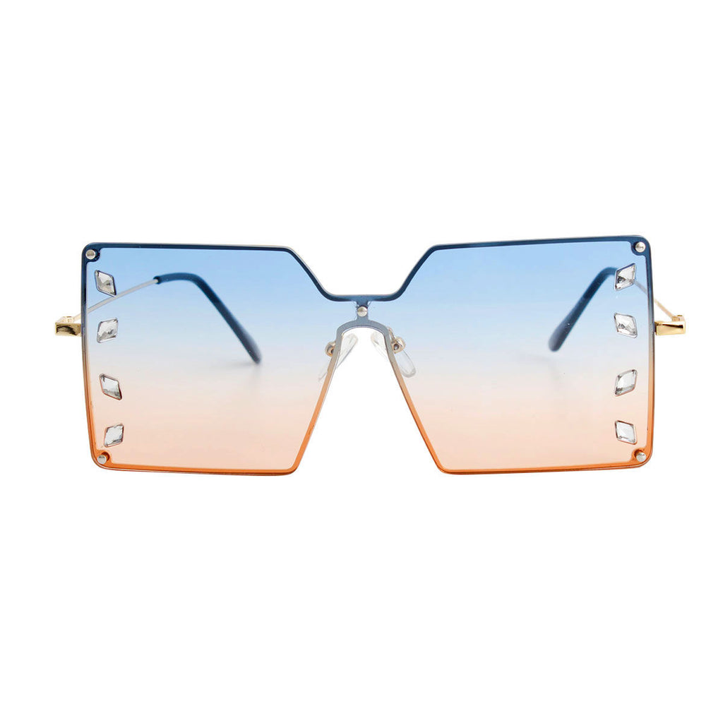 Blue square stone detail sunglasses side view close up