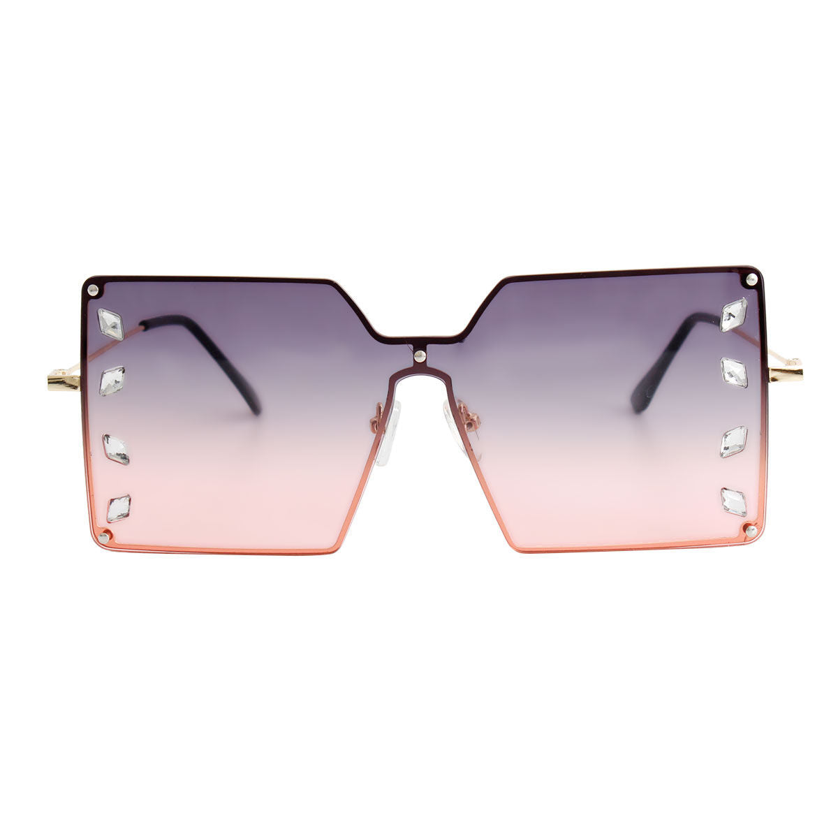 Purple square stone detail sunglasses side view frame close up