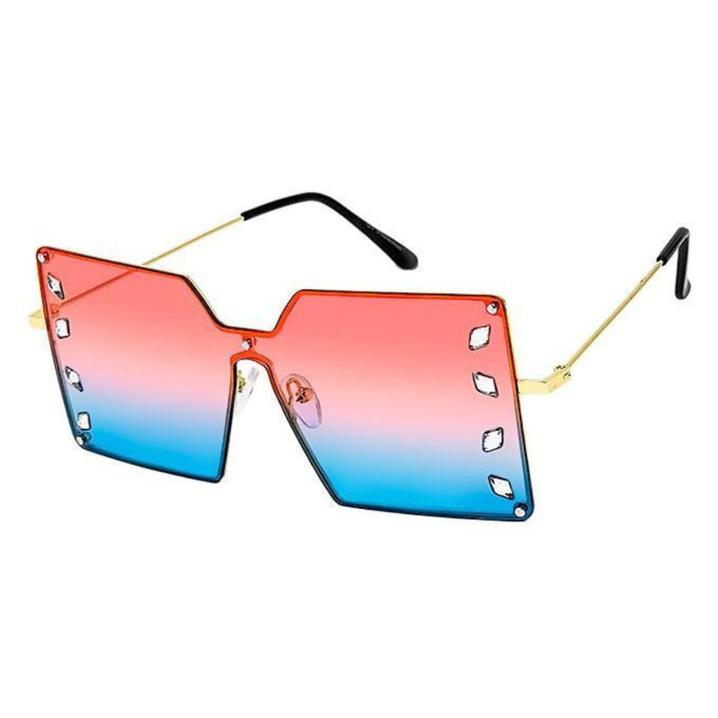 Women's red square stone sunglasses bold oversized statement frames UV400
