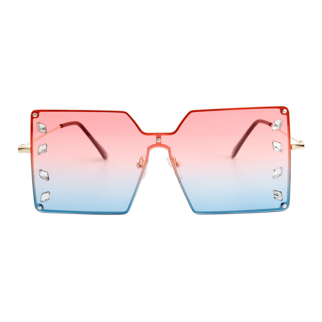 Red square stone detail sunglasses side view frame close up