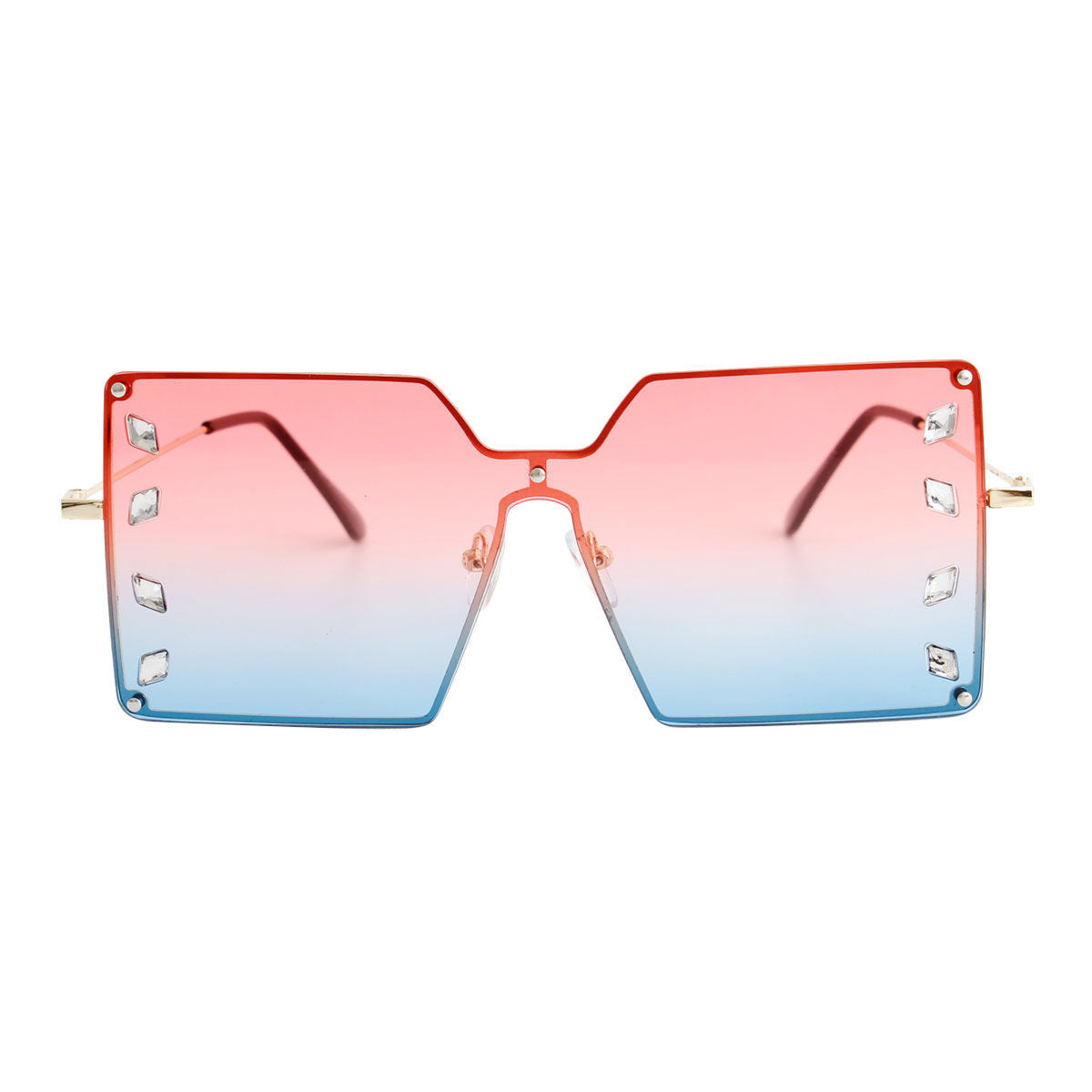 Red square stone detail sunglasses side view frame close up