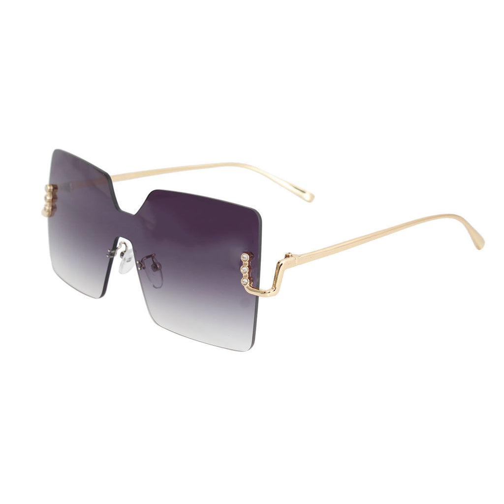 Black square one piece lens sunglasses side view sleek