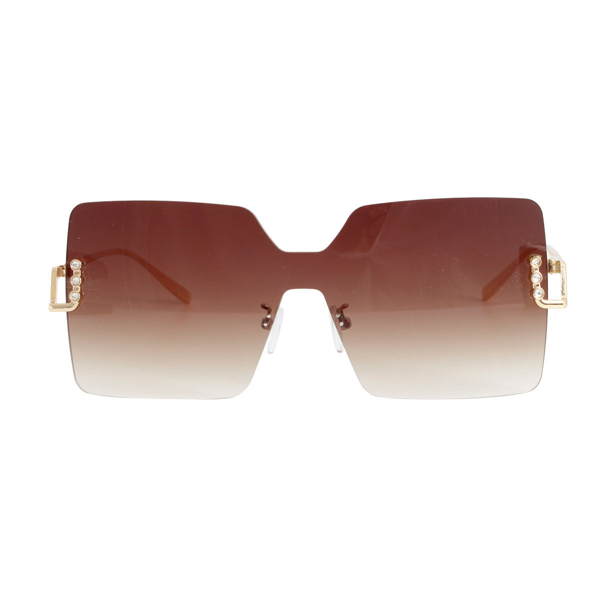 Brown one piece square shield sunglasses women oversized UV protection