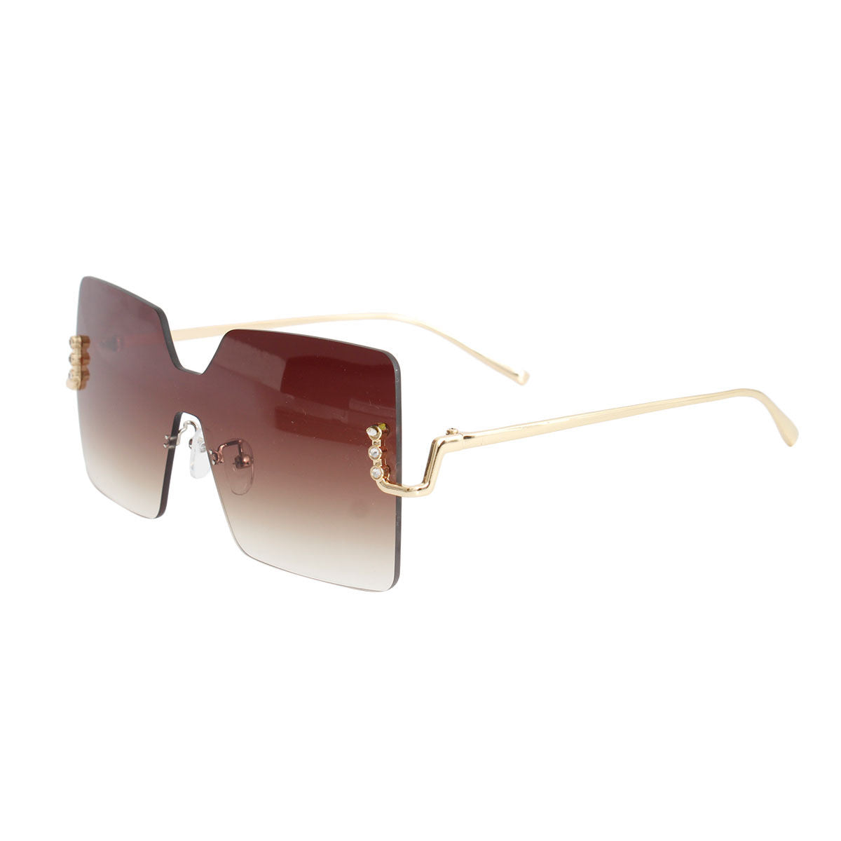 Brown square one piece lens sunglasses side profile view