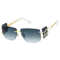 White rimless temple sunglasses women minimalist shield UV protection