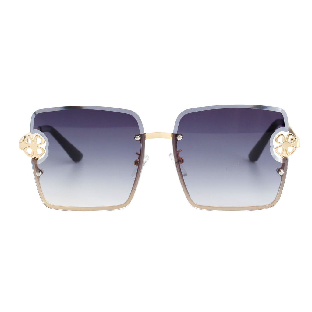 Black square clover detail sunglasses side view frame detail