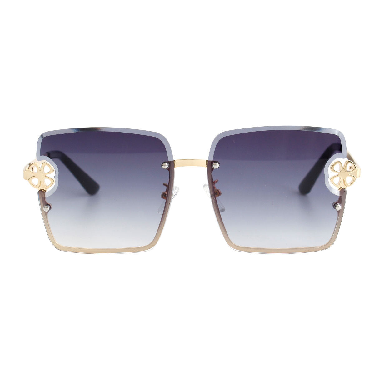 Black square clover detail sunglasses side view frame detail
