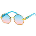 Blue round flat lens sunglasses women retro circle frames UV protection