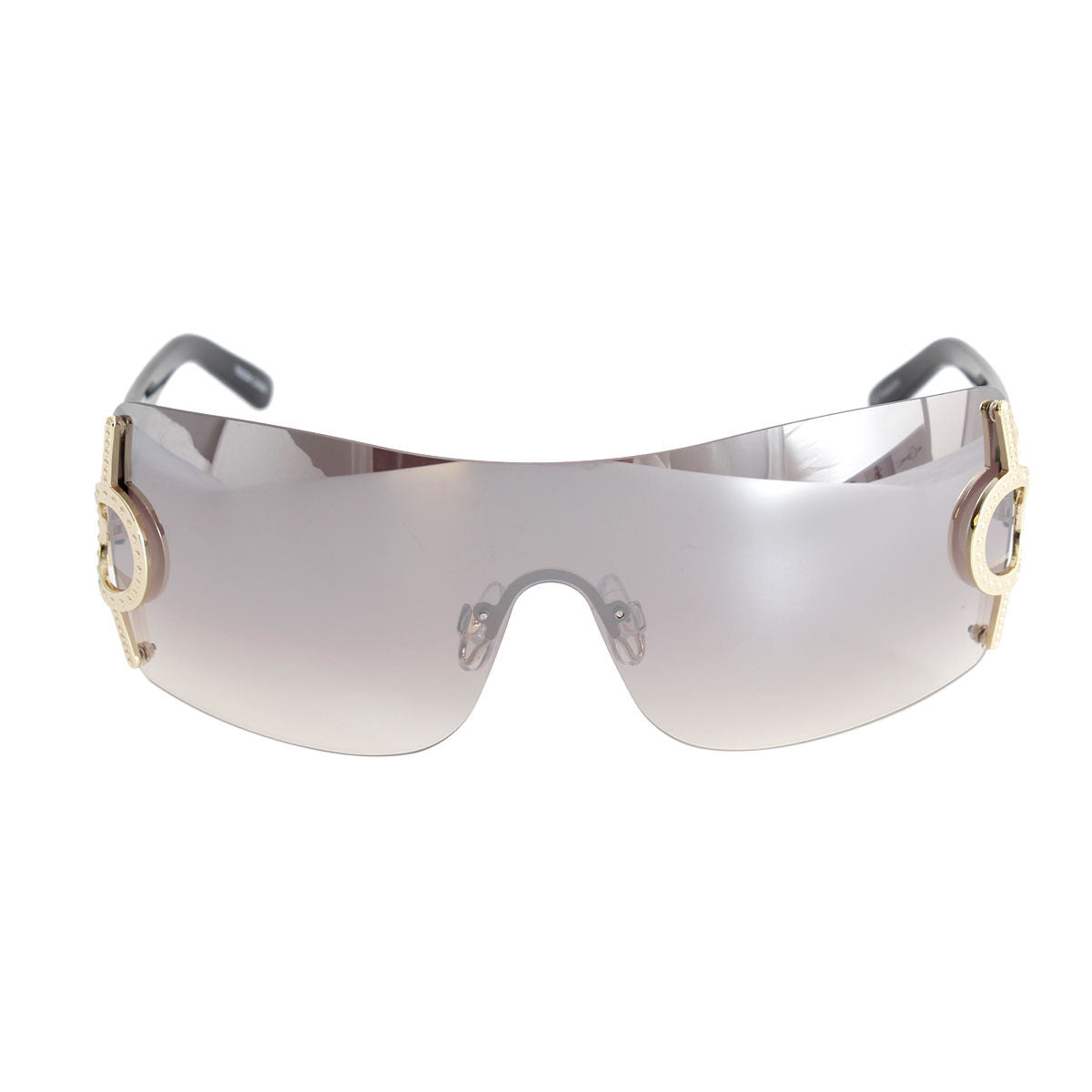 Black gold circular frame sunglasses side view detail
