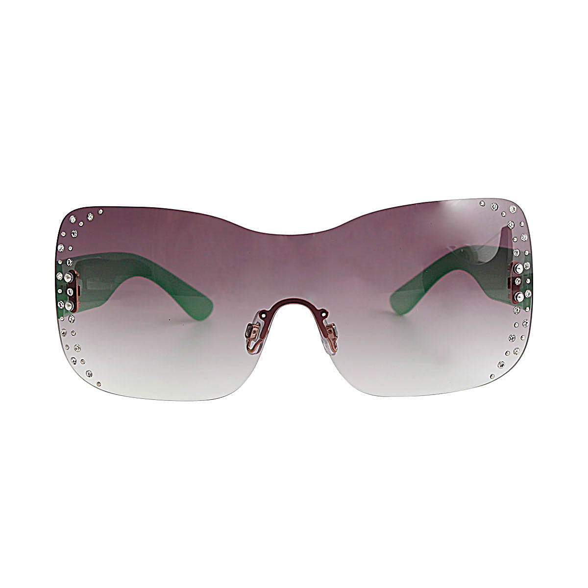 Green rimless butterfly shield sunglasses side profile view detail