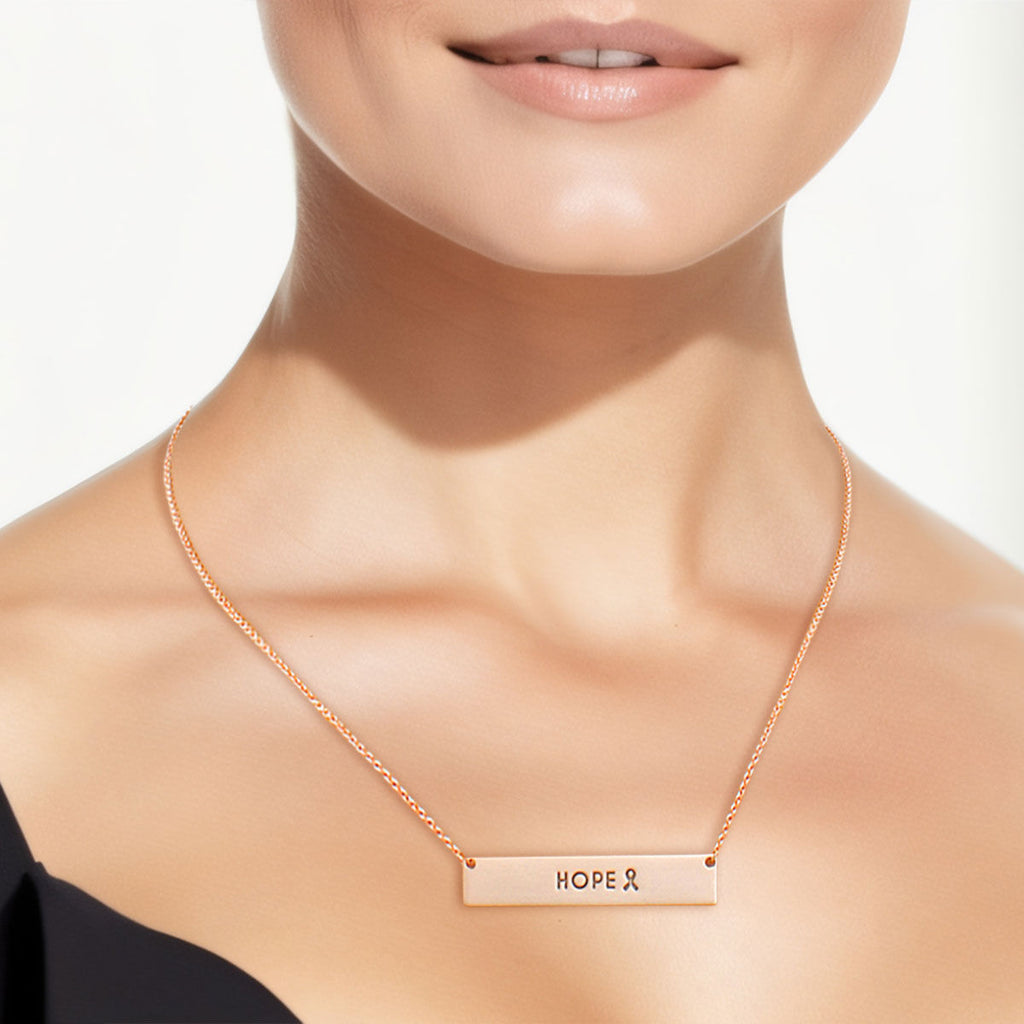 Rose gold HOPE ribbon plate pendant necklace breast cancer awareness