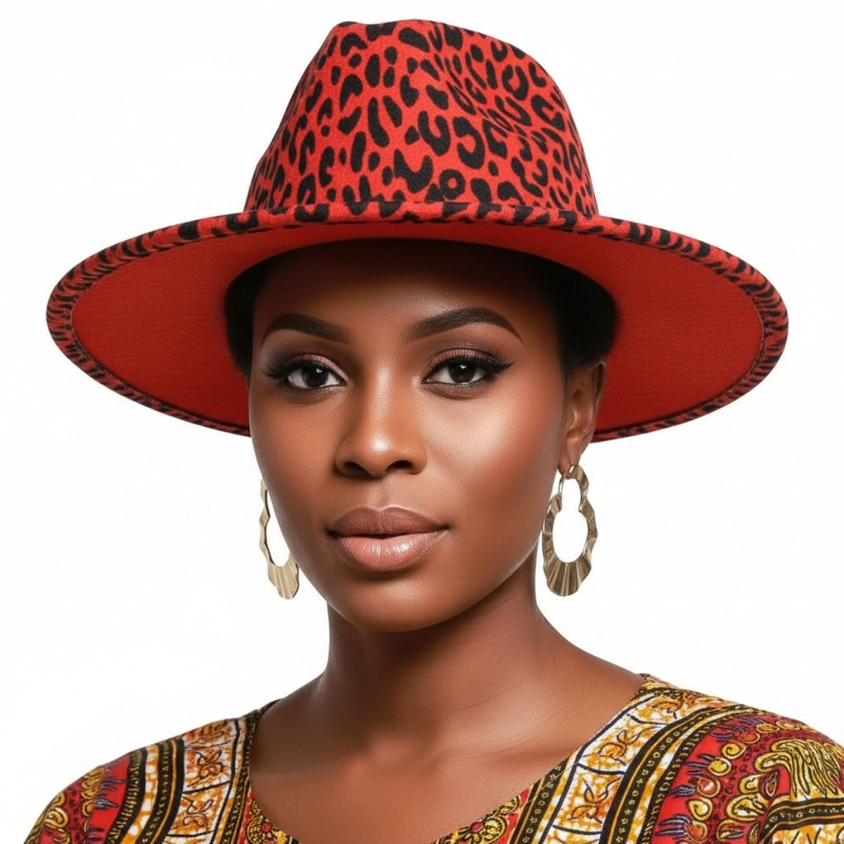 Fedora Rust Orange Leopard Print Hat