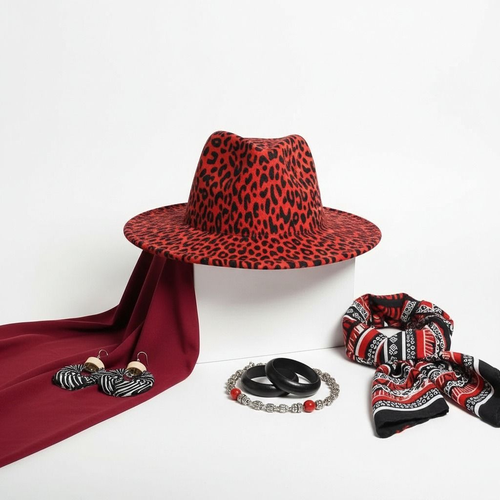 Fedora Rust Orange Leopard Print Hat