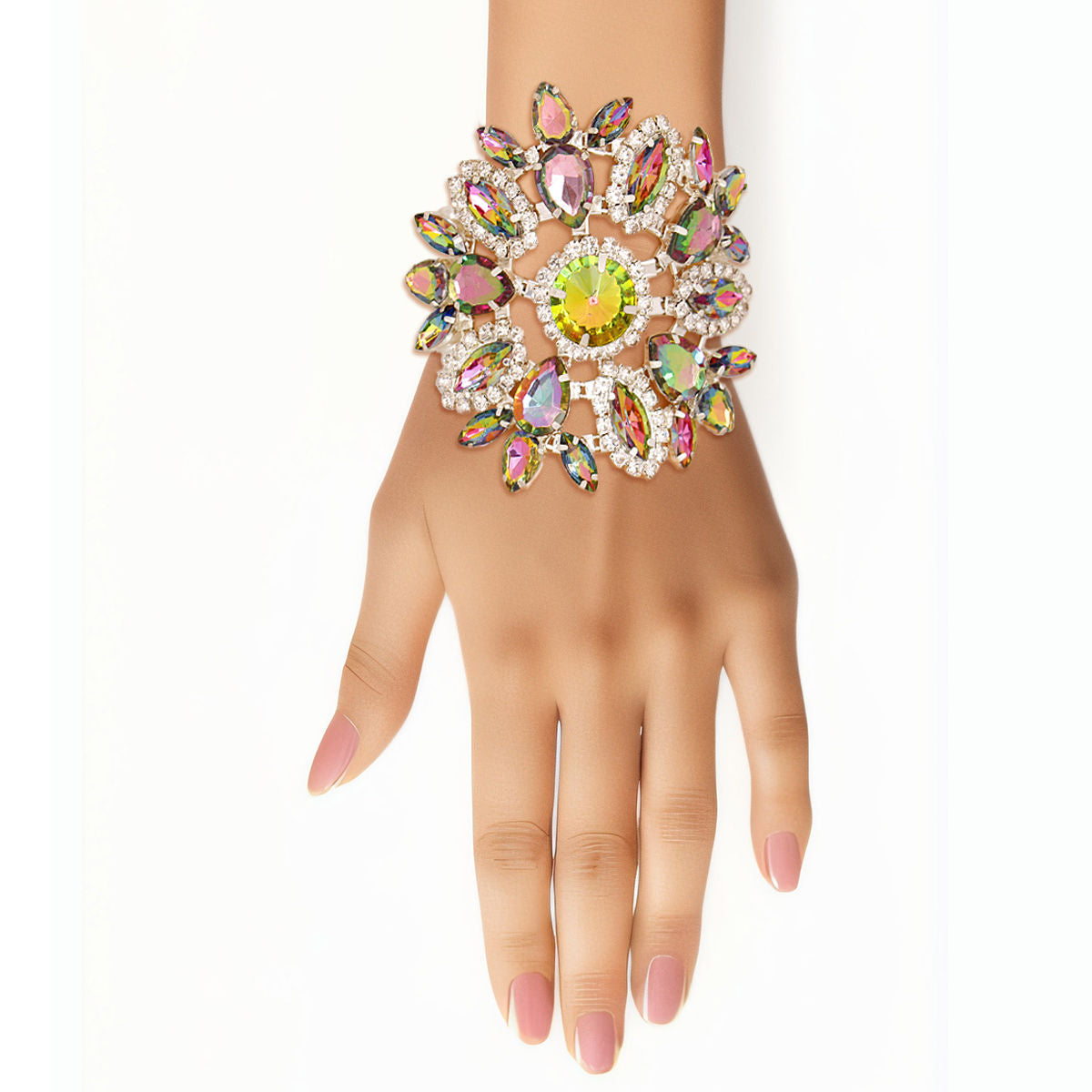 Radiant pink green white pearl bracelet elegant multi-color statement jewelry women