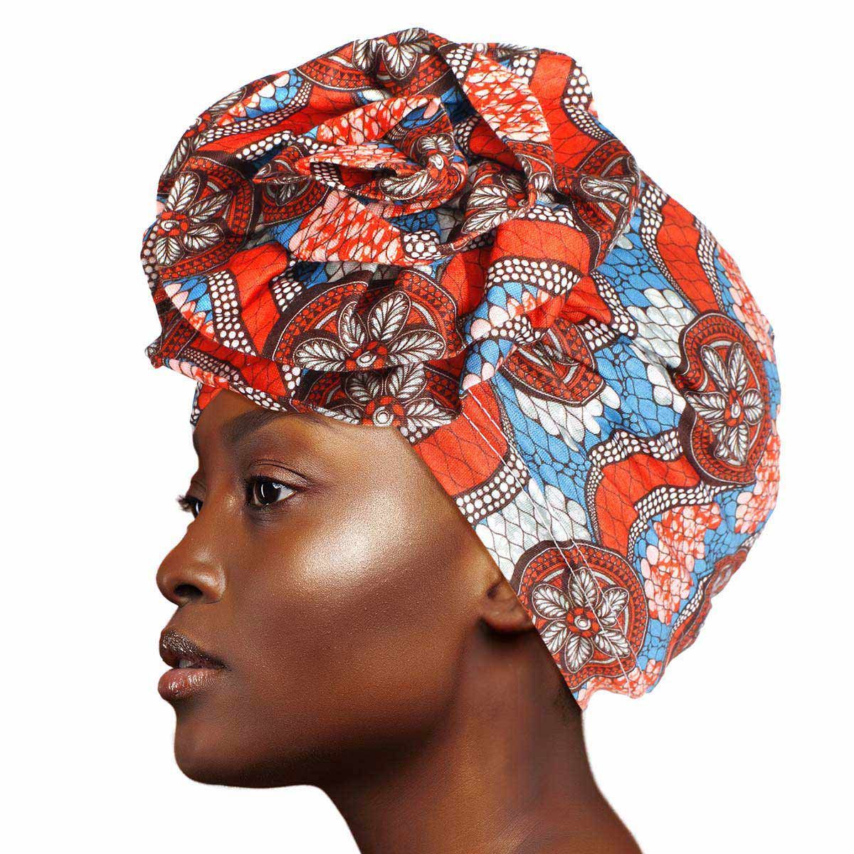 Orange tribal flower knot turban women sun protection head wrap accessory vibrant