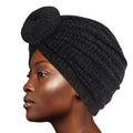 Black stripe donut knot turban women stretch head wrap hair accessory classic