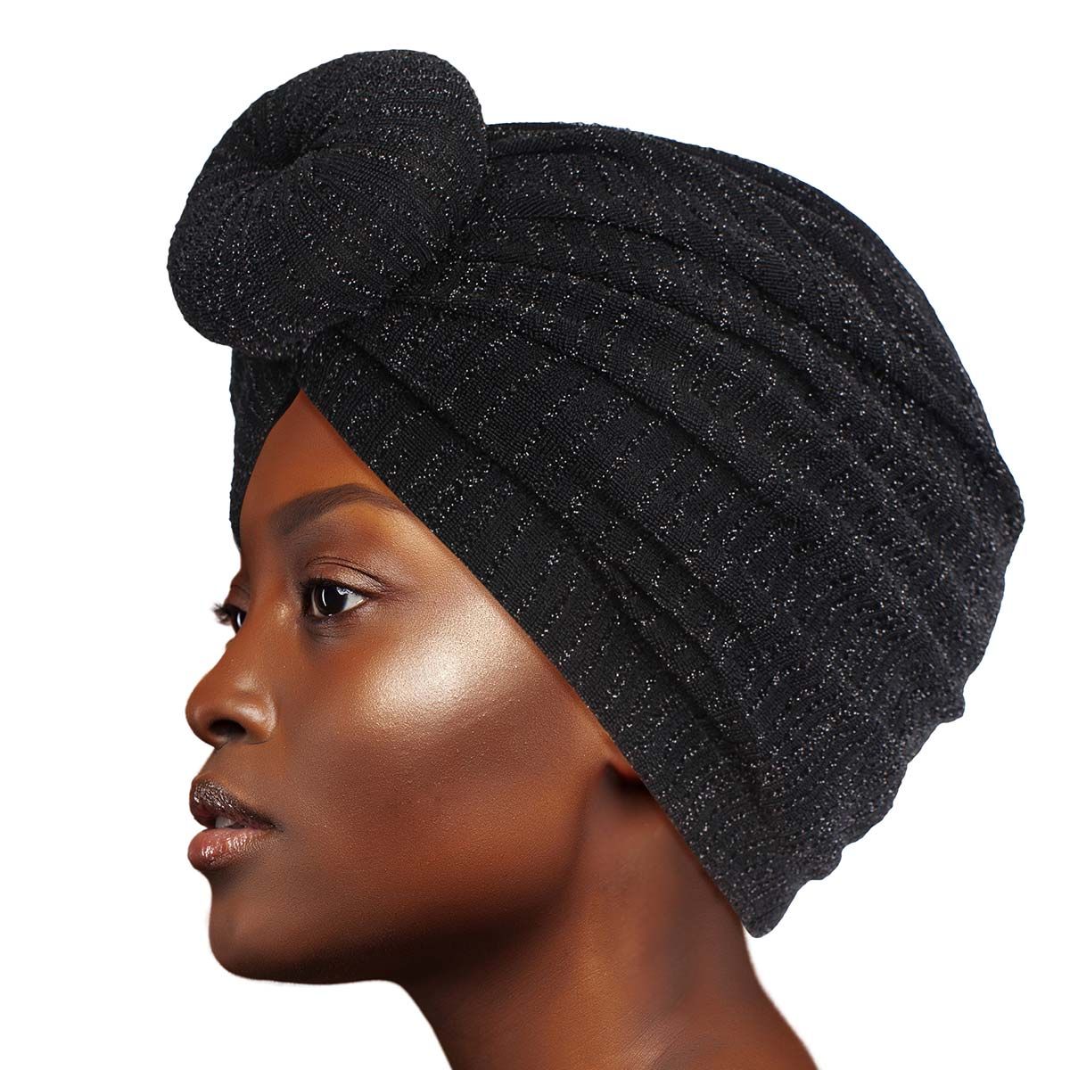 Black stripe donut knot turban women stretch head wrap hair accessory classic