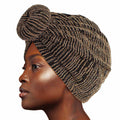 Gold stripe donut knot turban women stretch head wrap hair accessory