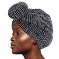 Silver stripe donut knot turban women stretch head wrap hair accessory elegant