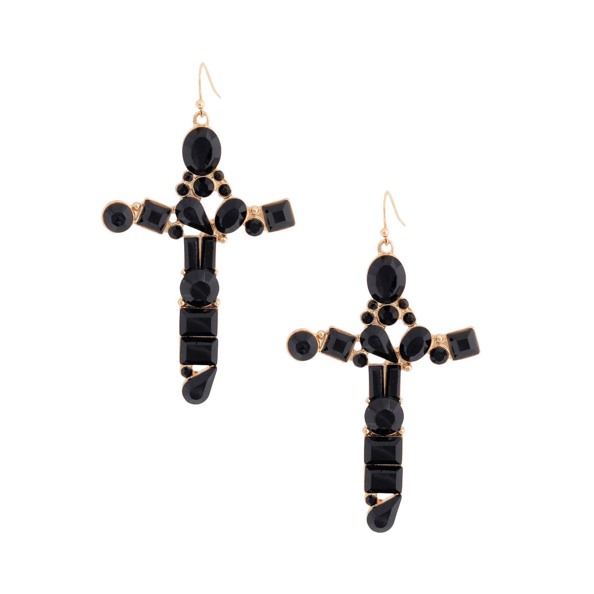 Black celeb cross earrings black detail close up glamorous bold