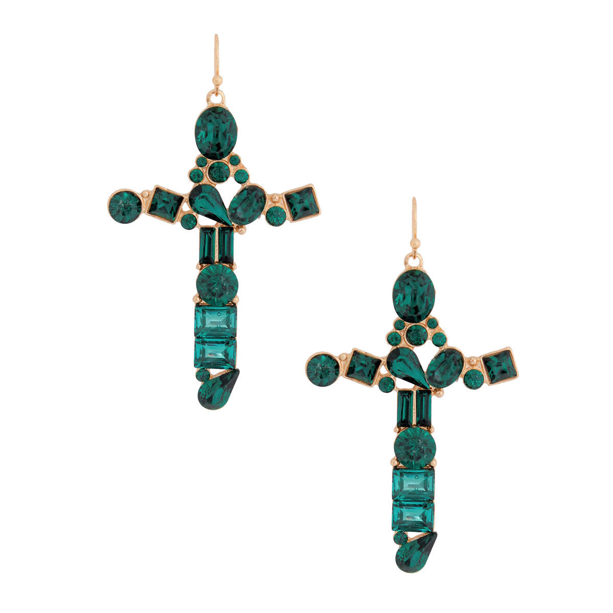 Green celeb cross earrings green gemstone detail close up glamorous