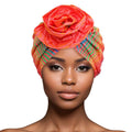 Orange ombre zebra pre-tied flower turban women head wrap accessory warm