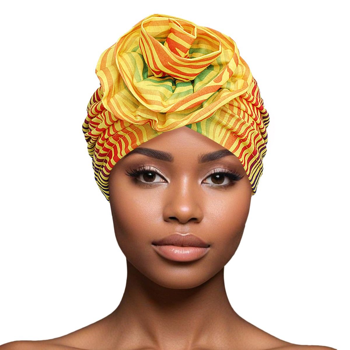 Yellow ombre zebra pre-tied flower turban women head wrap accessory sunshine