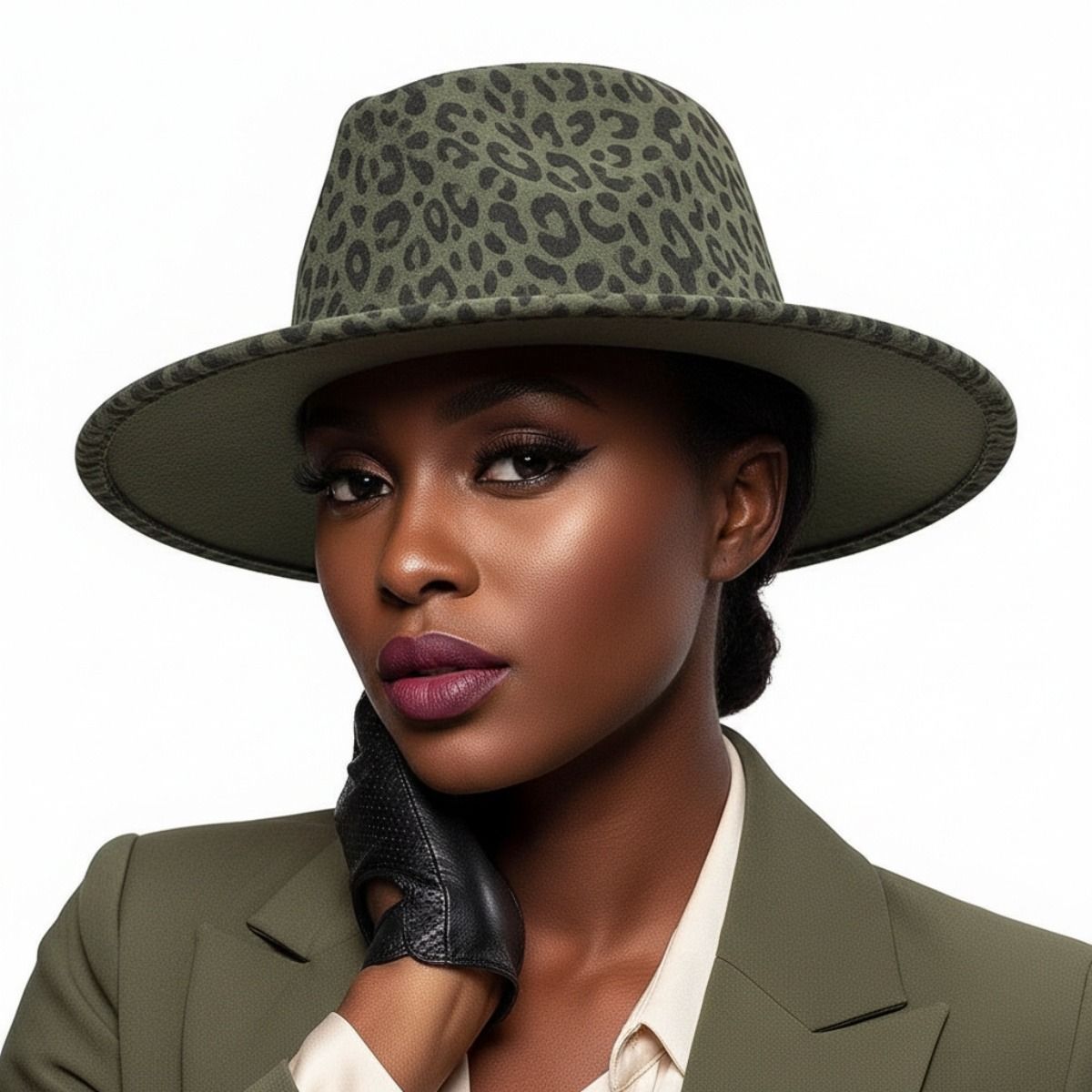 Fedora Olive Green Leopard Print Hat